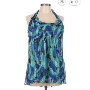 Cache Sleeveless Blue Halter Blouse Size L